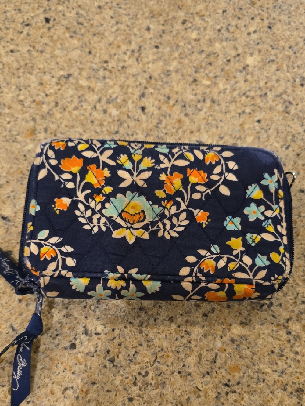 Vera Bradley Navy Floral Quilted Zip Wallet Wristlet
